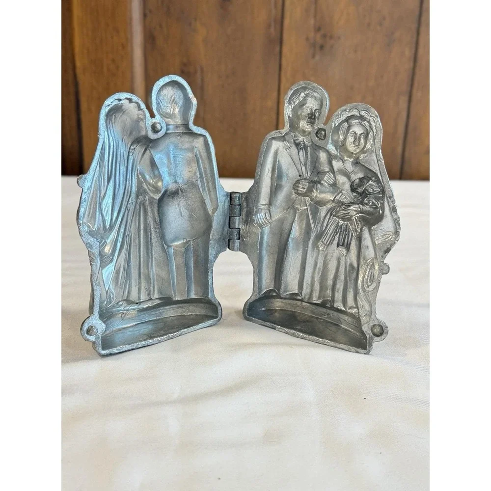 Antique Pewter Ice Cream Chocolate Mold Bride and Groom 7